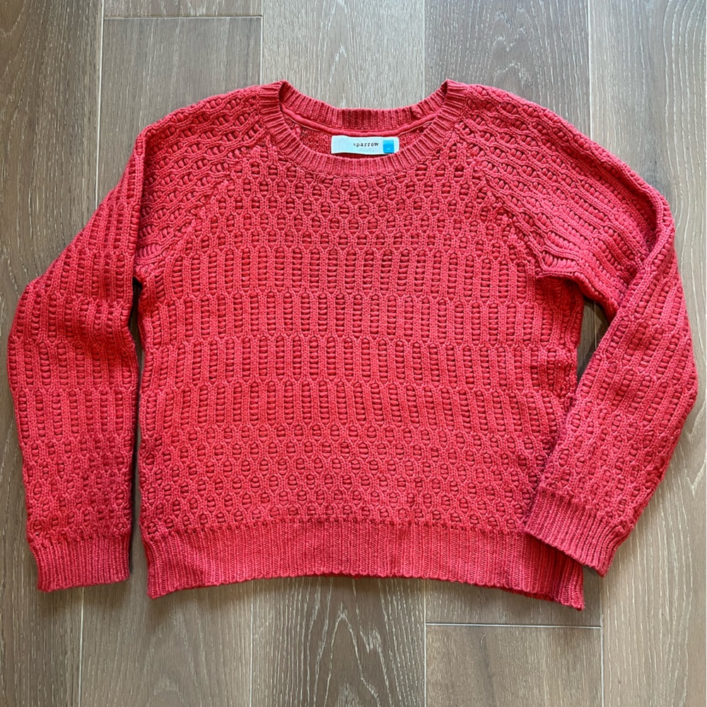 Anthropologie Sparrow Hamilton Cottage Orange Red Wool Blend Sweater Size Medium